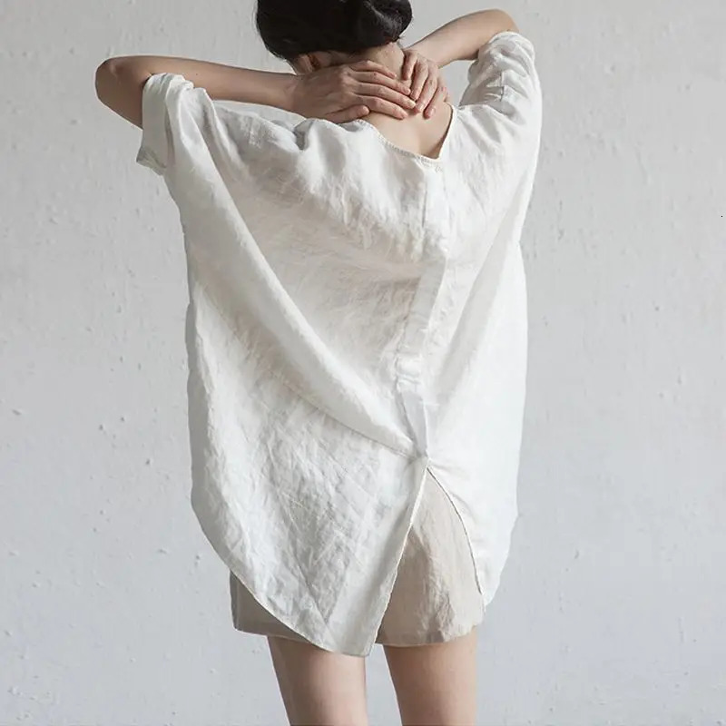 Plus Size 5xl Casual Cotton Linen Women Blouse Womens White Top Shirts Spring Summer Blusas Lady Loose Tops and Blouses 250513