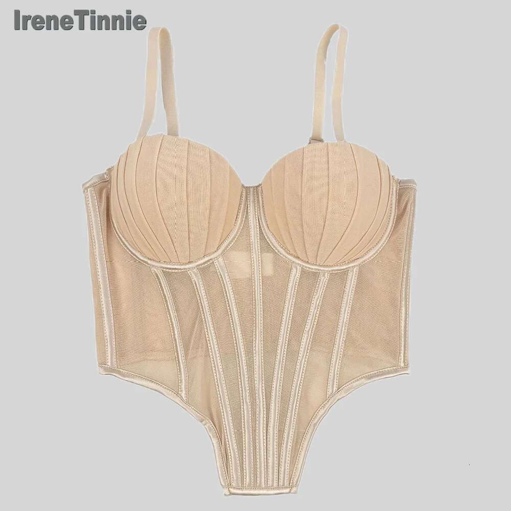 IRENE TINNIE-Women's Mesh Transparent Waist Fishbone Bandage, Bustier Corset, Sexy Tops, Fashion, New,2025
