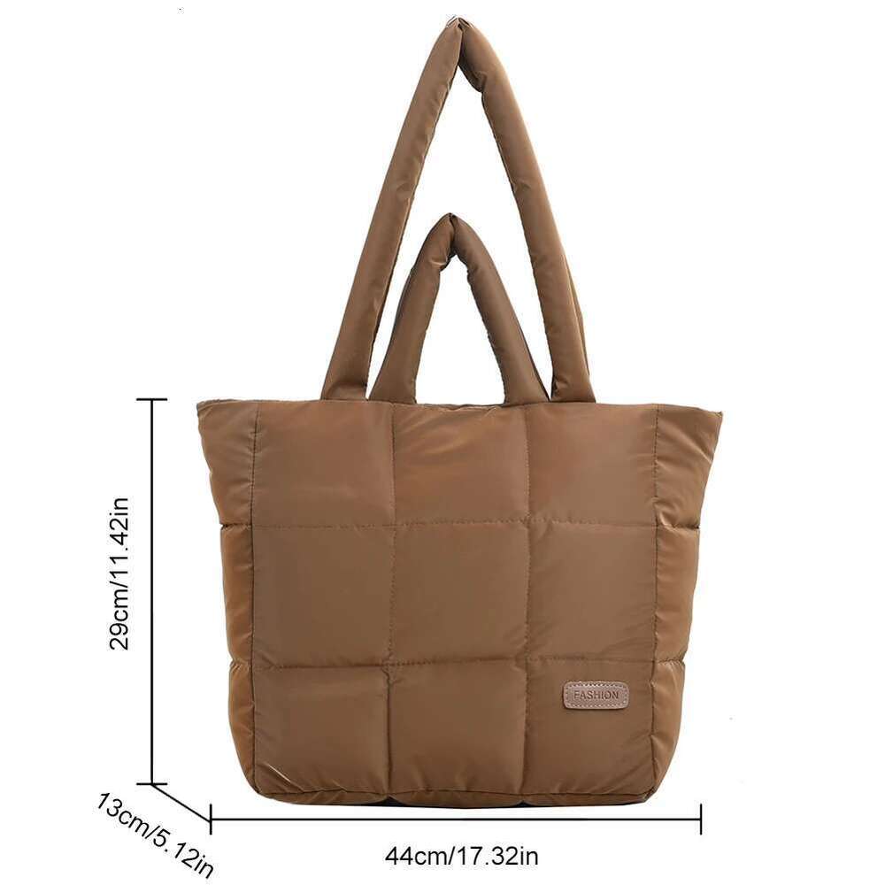 ddmy Padded Women Cotton Solid Color Checkered Quilted Handbag Large Capacity Casual Autumn Winter Female Bag