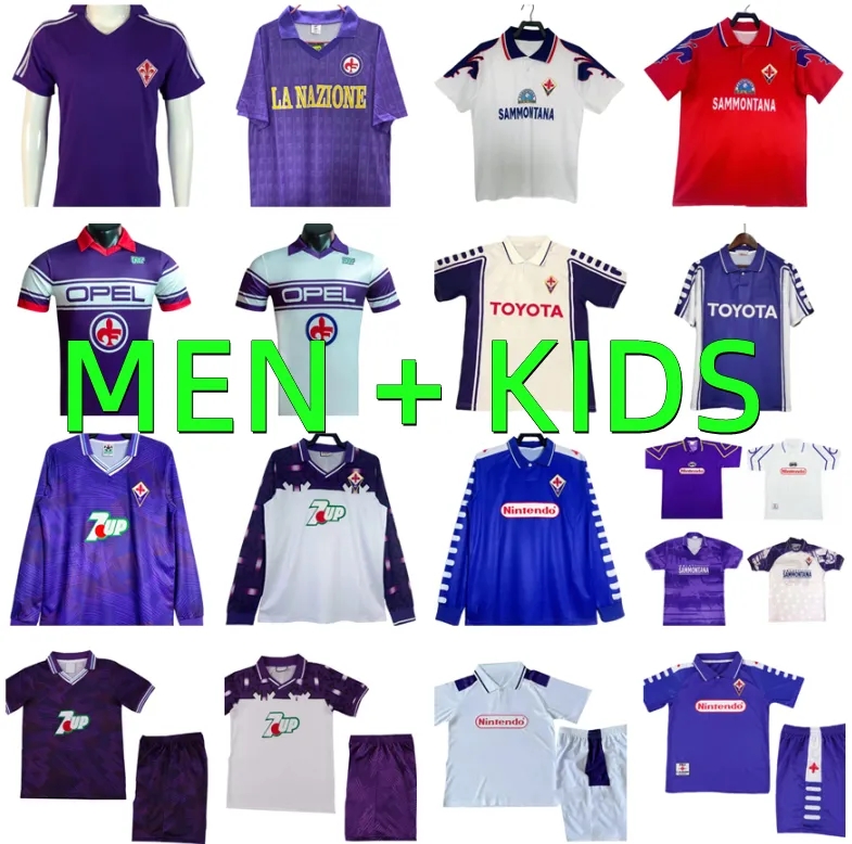 Retro Fiorentinas Soccer Jersey 1984 1985 1989 1990 1991 1992 1993 1994 1995 1996 1997 1998 1999 2000 BATISTUTA RUI COSTA 79 80 84 85 89 90 91 92 93 94 95 96 99 Men kids kit