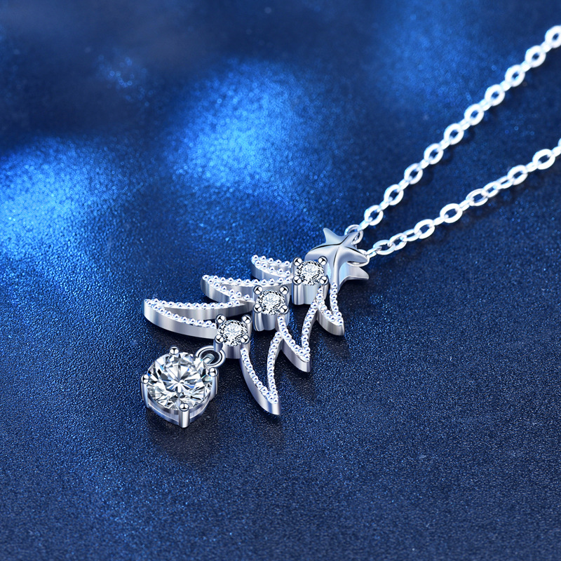 925 Sterling Silver Christmas Tree Pendant Necklace with Moissanite | Holiday Gift Jewelry for Women | Delicate Star Design