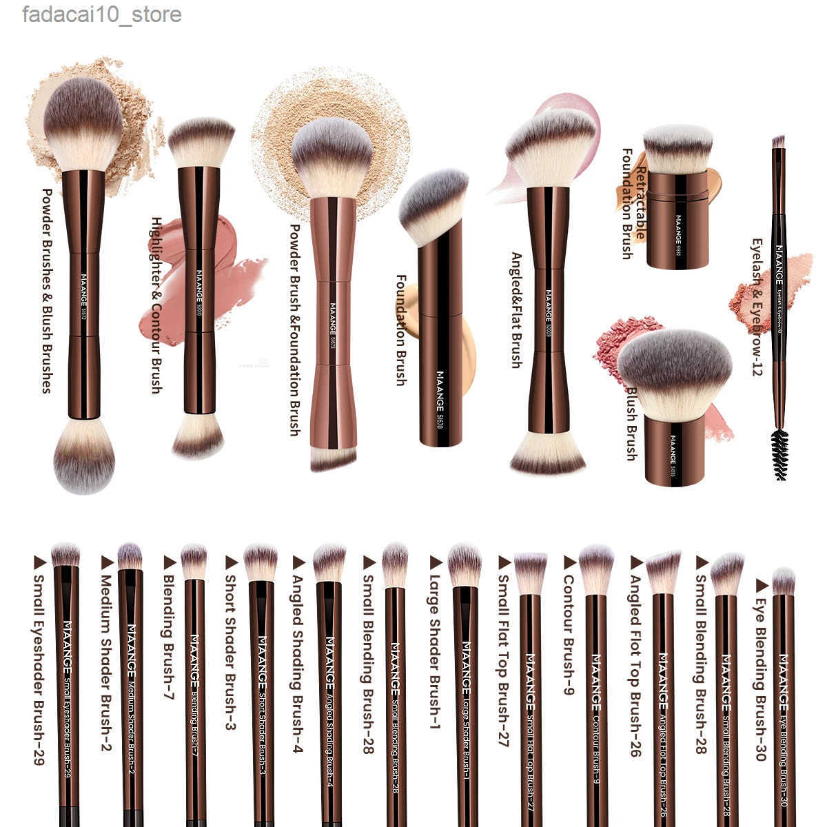 MAANGE 20 pieces/set professional cosmetic brush double-sided basic concealer powder blusher eye shadow brush for liquid cream powder z250506