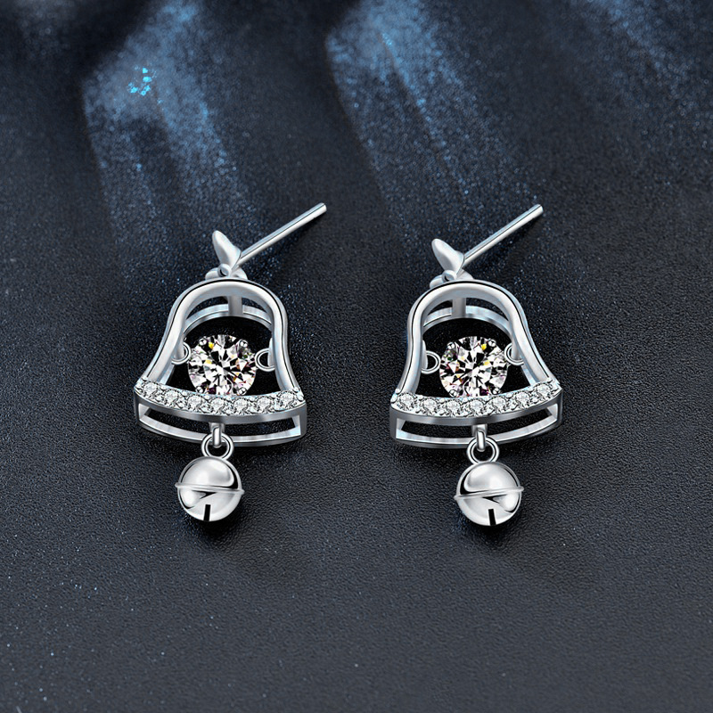 Christmas Bell Moissanite Stud Earrings - 925 Sterling Silver, Hypoallergenic, Festive Gift for Her