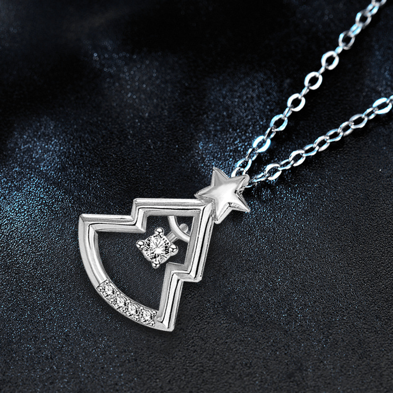 925 Silver Christmas Tree Pendant Necklace | Dainty Zircon Star Choker | Holiday Gift Jewelry for Women Girls