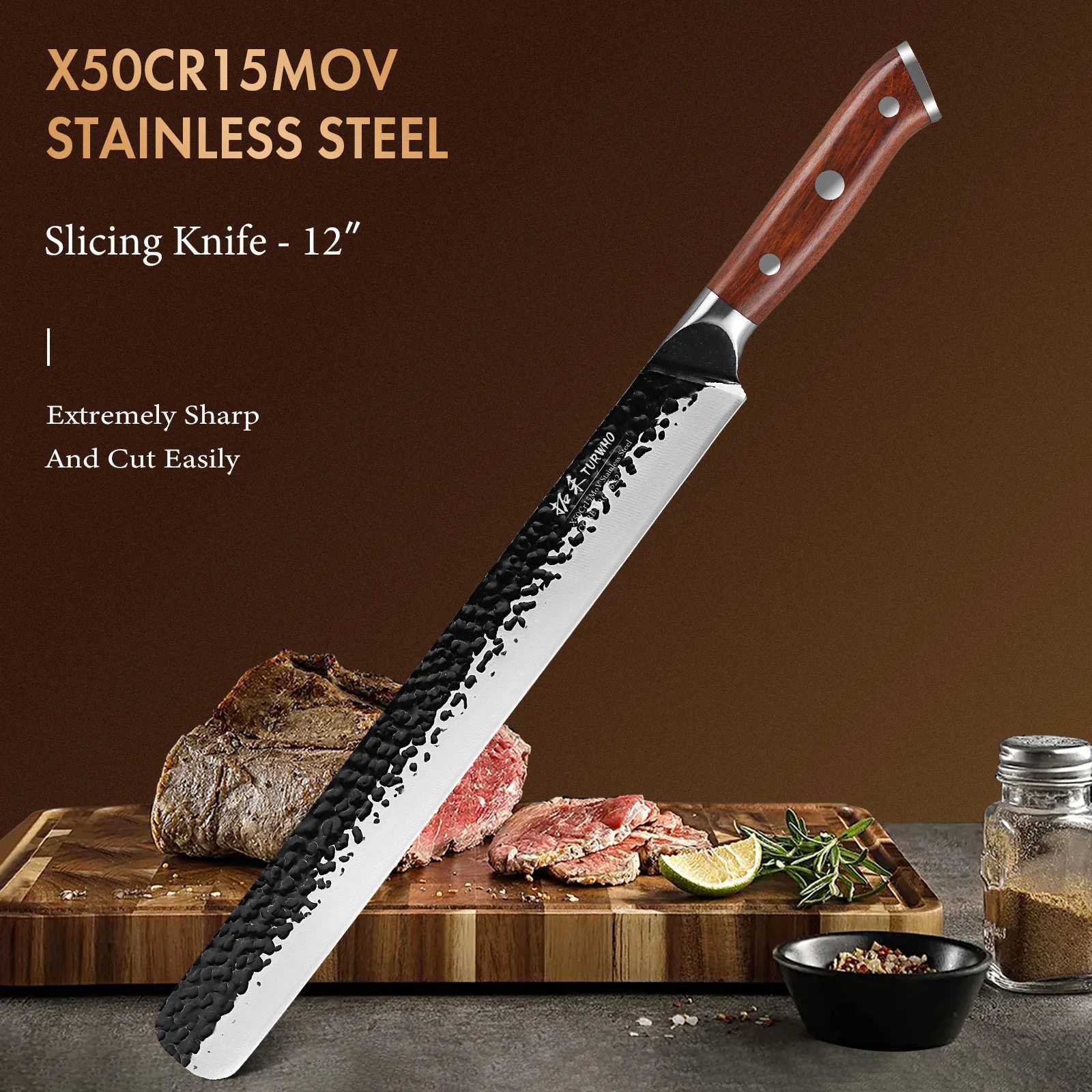 TURWHO Japanese Hand Forged Slicing Knife X50Cr15MoV Stainless Steel Kitchen Chef Knives Cutting Meat Fish Ham Cake Cooking ToolC250506