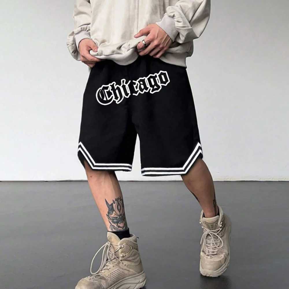 Mens Shorts Chicago Lettering Print Shorts for Men Quick Dry Basketball Shorts Summer Drawcord Elastic Waist Short Pants MaleT250506