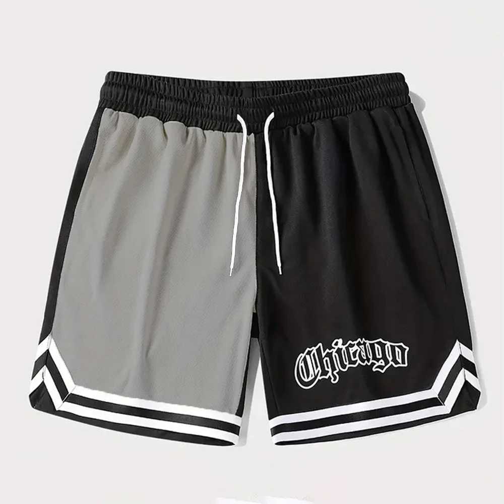 Mens Shorts Chicago Lettering Print Shorts for Men Quick Dry Basketball Shorts Summer Drawcord Elastic Waist Short Pants MaleT250506