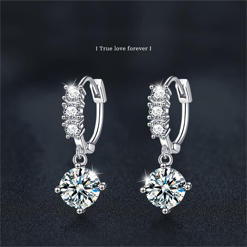 S925 Sterling Silver Moissanite Drop Earrings Four Prong Solitaire Bridal Dangle Jewelry for Women Wedding Anniversary Gift