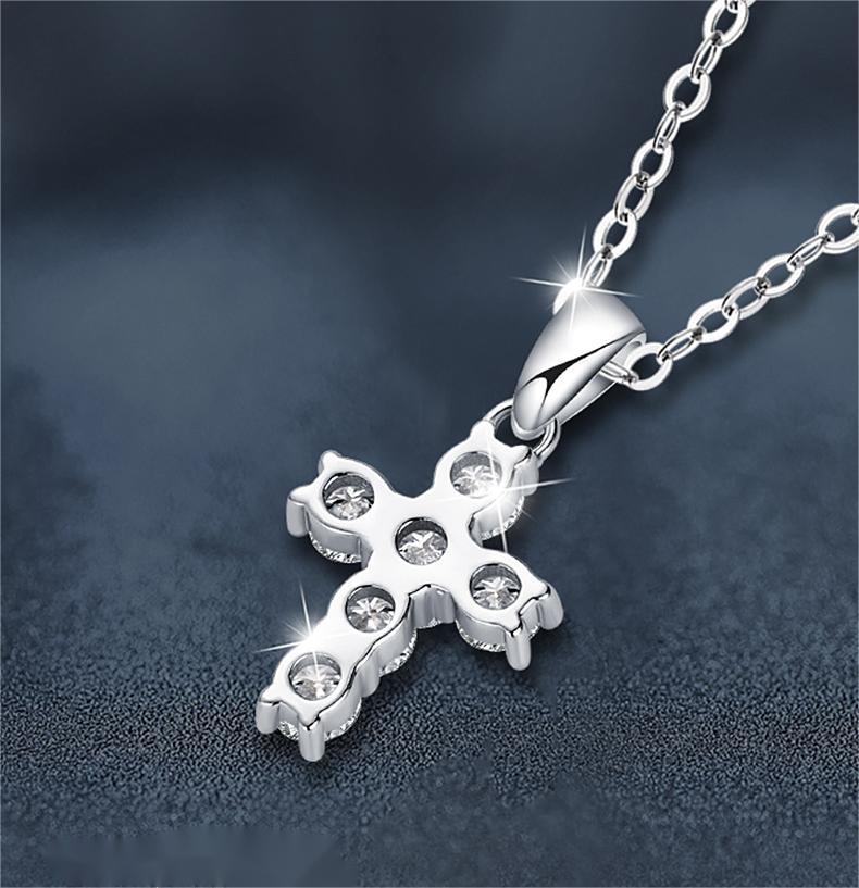 Classic Cross Moissanite Pendant Necklace - 925 Sterling Silver, Hypoallergenic, Elegant Religious Jewelry