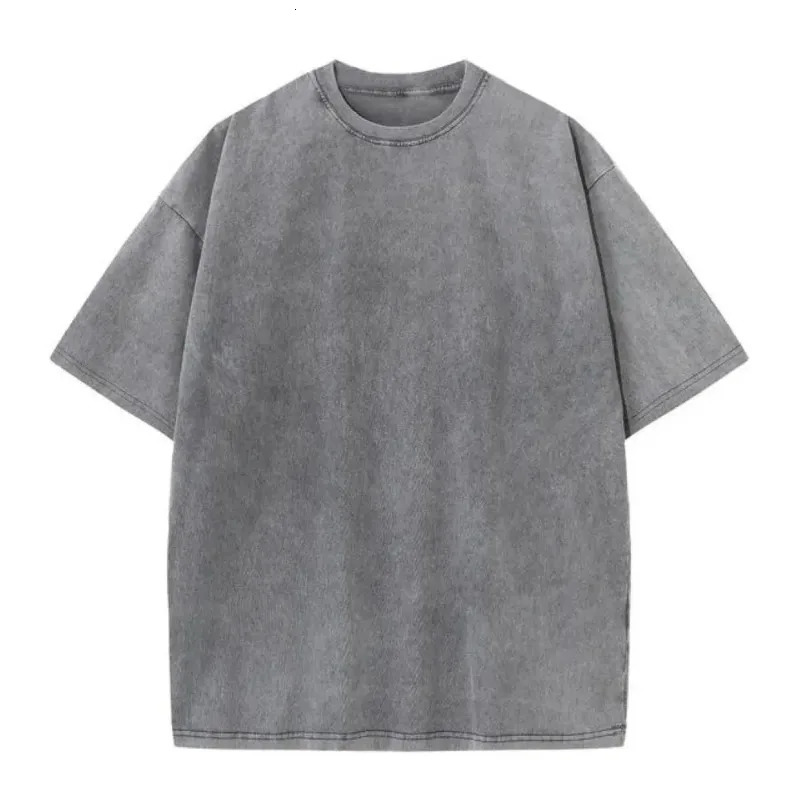 230G Cotton Retro T-shirt Drop-shoulder Sleeve Men Women Vintage Short-sleeve T Shirts Solid Color Hip Hop Loose Tees 250513