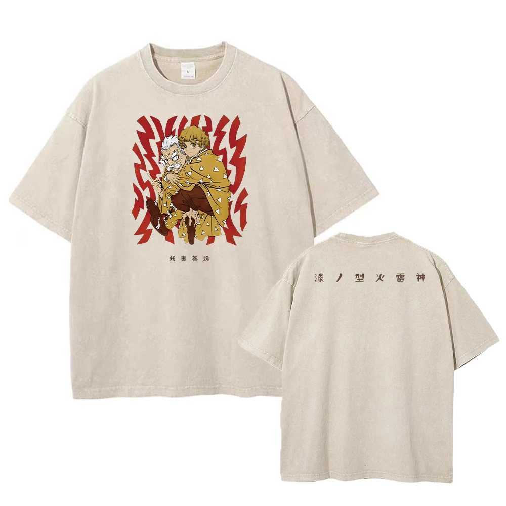 Haruku Demon Slayer Graphic Shirt Men Vintage Oversized Anime Washed T Shirts for Women Streetwear Summer Tees Tshirt