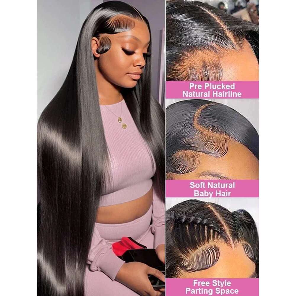 40 46 Inch 13X4 13X6 HD Transparent Bone Straight Lace Front 220 Density Brazilian Human Hair Wigs For Women