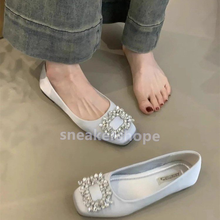 Free Shipping Designer Heels Women Fashion Loafers Womens Shallow Mouth Glitter Rhinestone Luxury Flats Low-heel Satin Face Sandal Elegant Black Women