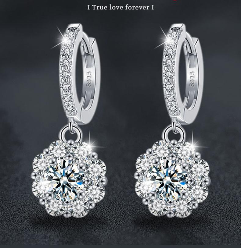925 Sterling Silver Sunflower Moissanite Earrings - Classic 4-Prong Setting, Dazzling 3EX Cut, Rhodium Plated, Hypoallergenic, Gift for Her