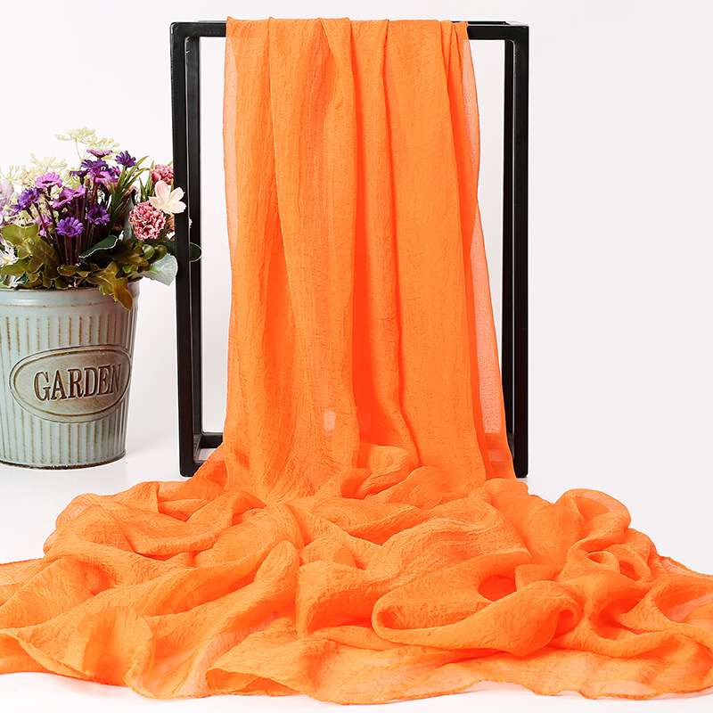 K636 Summer solid color imitation silk oversized silk scarf seaside beach towel long spring and summer women's chiffon scarf pleated shawl