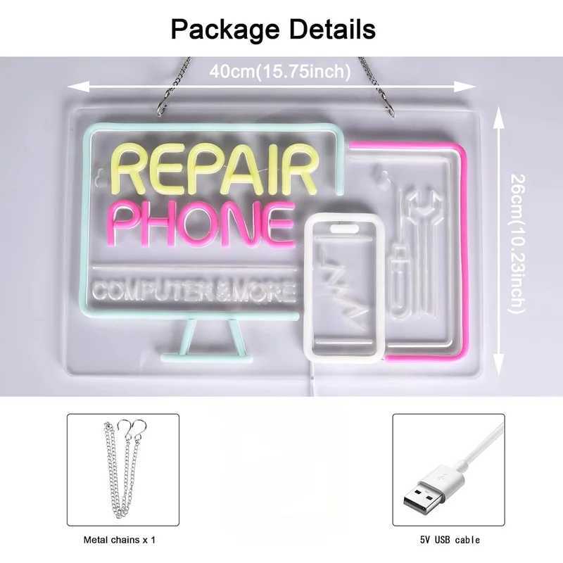 Phone Repair Neon LED Sign USB Powered Wall Lights Room Decoration Business Cellphone Tablet Laptop Desktop Repair Shop Signs Z250506