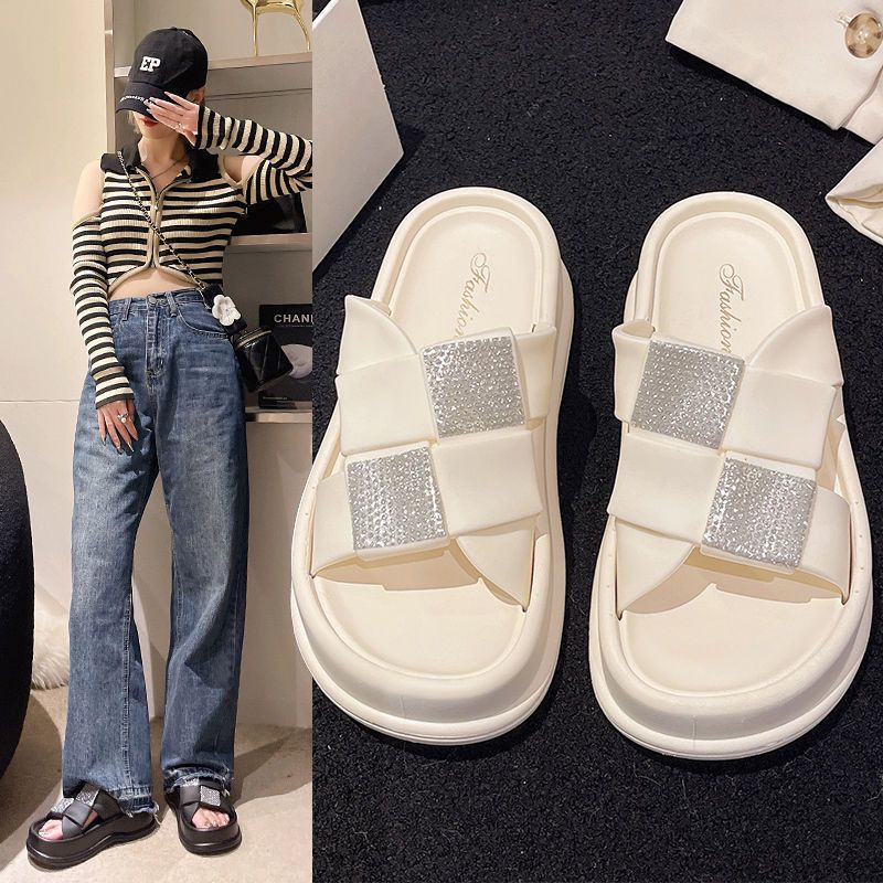 2025 Designer Slides Sandals Square diamond 4.5cm Slippers EVA Summer Beach Casual Soft Comfortable Womens Sliders Outdoor Indoor Home White Black Ant