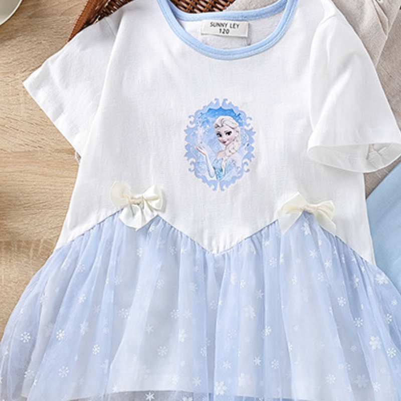 DISNEY Frozen Elsa princess infant designer clothes Summer sheer set for girl baby girl pure cotton short-sleeved two-piece set Comfortable and soft.