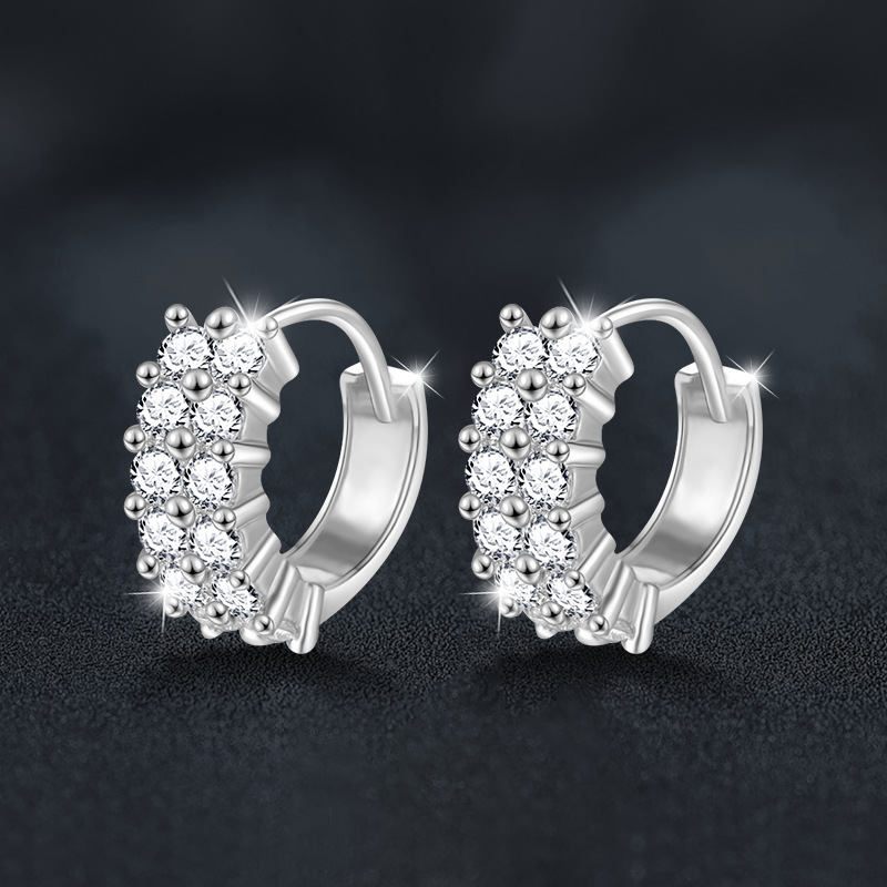 Elegant Double Row Moissanite Earrings - 925 Sterling Silver, Dazzling Sparkle, Hypoallergenic, Perfect Gift for Her