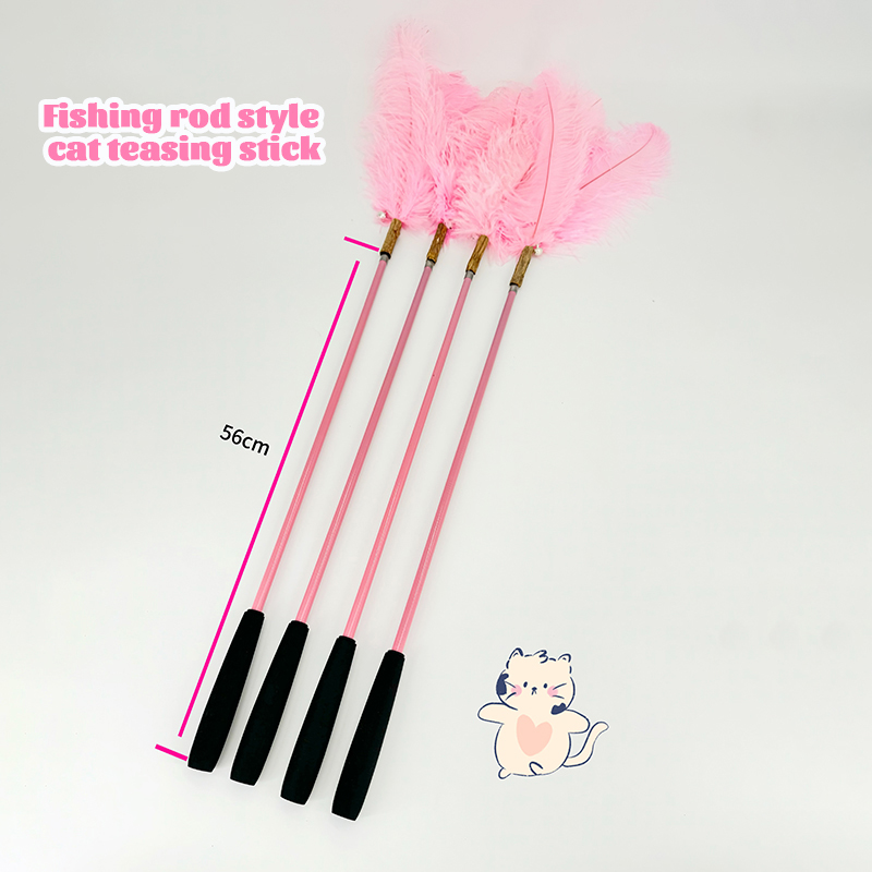 Four-section telescopic cat teaser fishing type cat teaser rod solid bite-resistant feather cat toy