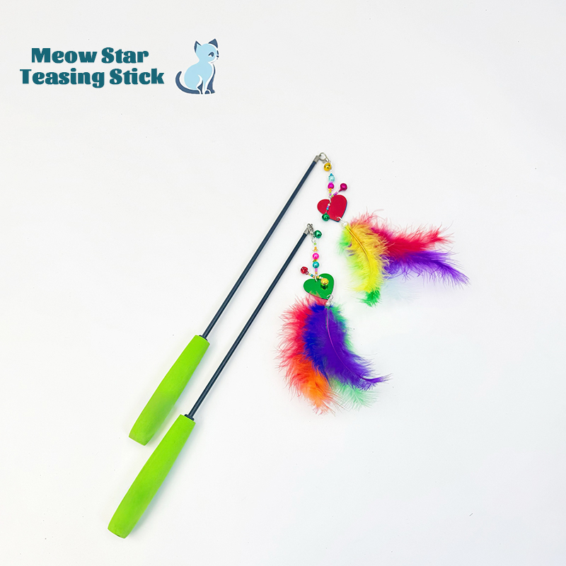 Scalable three section long pole fishing style cat toy wholesale