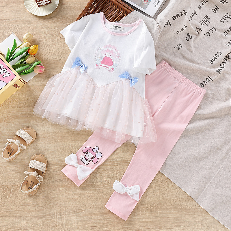 DISNEY Frozen Elsa princess kids designer clothes girl baby girl set of girls summer outfit baby girl pure cotton short-sleeved two-piece set Comforta