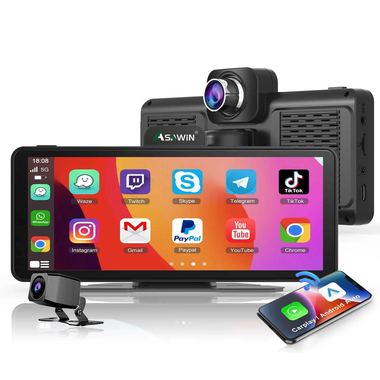 car dvr Wireless Carplay WIFI Bluetooth 4k Dash Cam Dual lens Asawin 6.86 HD Touch screen Voice control Siri Gps Navigation FM AUX R250506