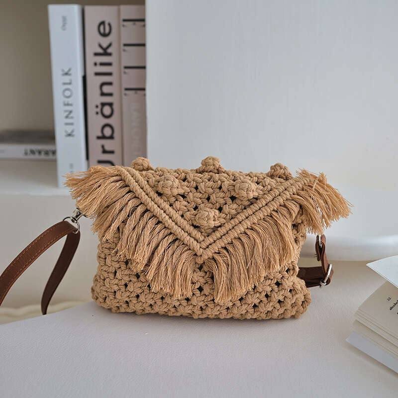 Summer Woven Bag Beach Bag Hot Selling Bean Crossbody Cotton Thread For Women S New Tassel Cover Single Shoulder Grass Woven Vacation Beach Bag KQ KQ