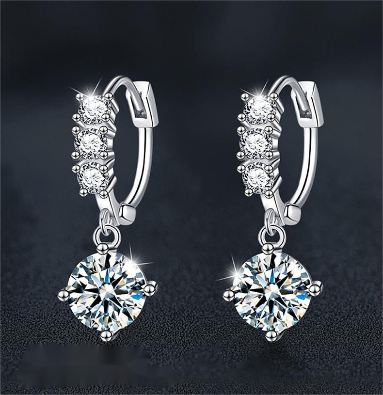 S925 Sterling Silver Moissanite Drop Earrings Four Prong Solitaire Bridal Dangle Jewelry for Women Wedding Anniversary Gift