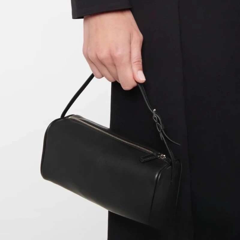 90S Top-Grain Cowhide Pen Case Versatile And High-End Round Bag, Women's Casual Underarm Handbag