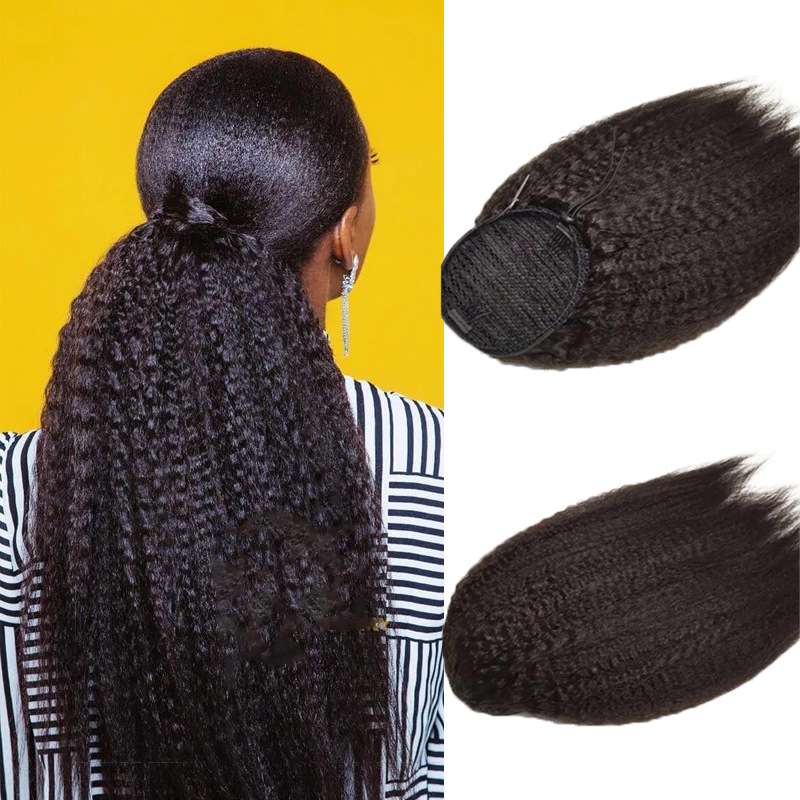 Human Hair Extensions Drawstring Ponytails With Clip-in Hair Combs Soft Lightweight and Reusable Natural Black Hair Pieces Makeup Accessory for Women 