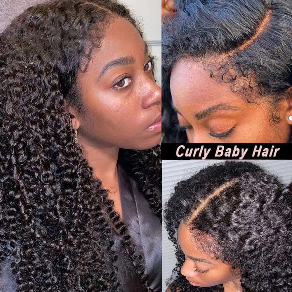 4C Kinky Edges Natural Hairline Glueless Human Ready To Go Curly Bob 13X4 Transparent Lace Front Wig With Bady Hair