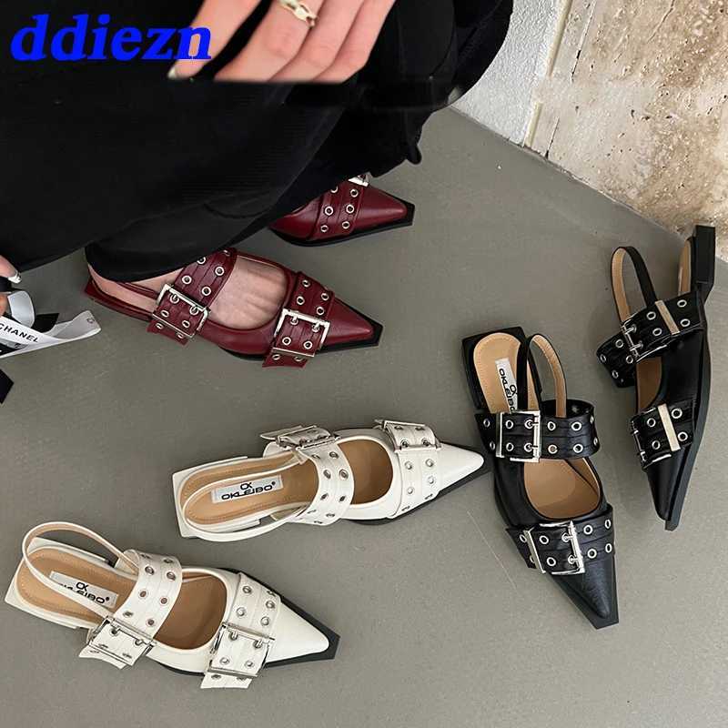 Women Flat With Shoes 2025 Designer Luxury Buckle Fashion Ladies Flats Shoes Slingback Pointed Toe Casual Female Sandals Mules M250512