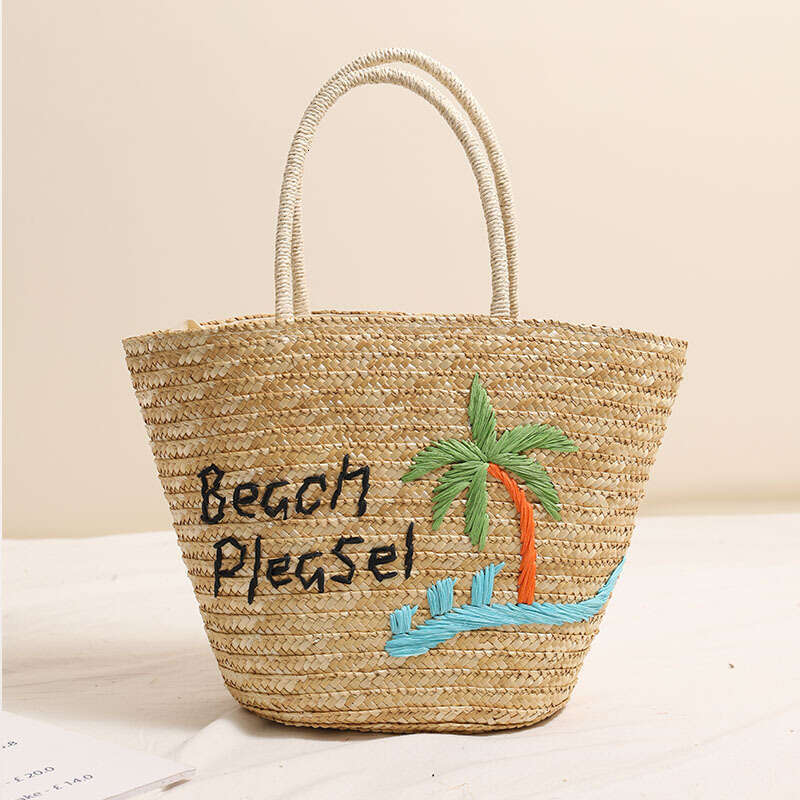 Summer Woven Bag Beach Bag Coconut Embroidered Single Shoulder Straw New Letter Handheld Holiday Style Beach Large Capacity Vine Woven Bag KQ KQ