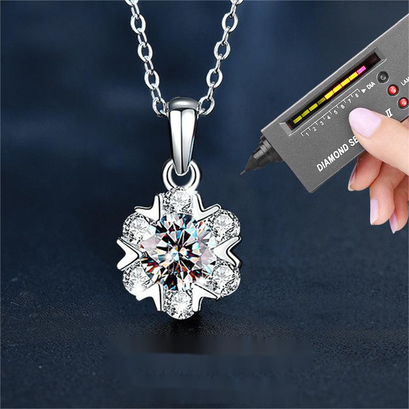 Snowflake Moissanite Necklace 925 Sterling Silver Pendant | White Gold Dainty Clavicle Chain for Women | Gift for Girlfriend