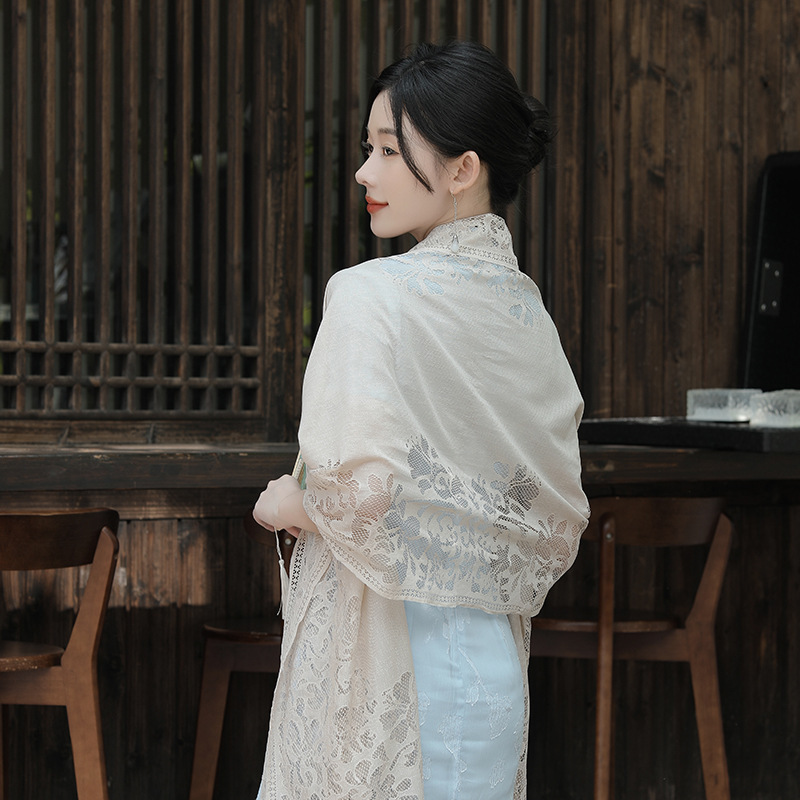 K633 Cheongsam shawl scarf silk scarf summer literary cardigan new spring and summer thin sunscreen long scarf hollow wholesale