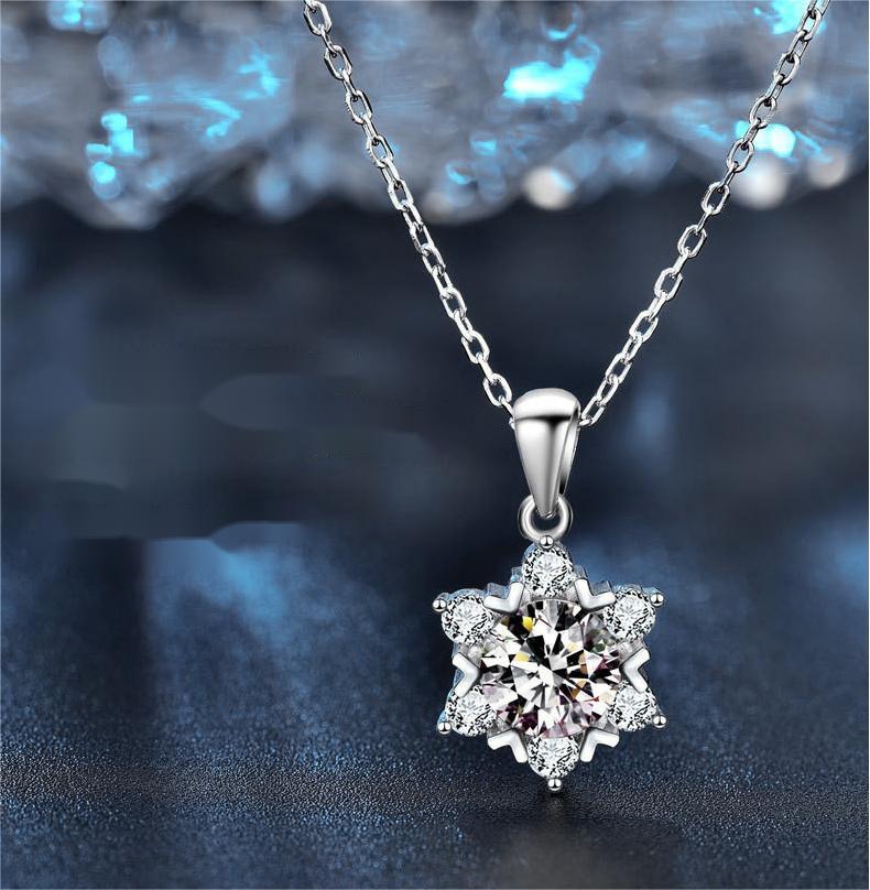 Snowflake Moissanite Pendant Necklace - 925 Sterling Silver, Hypoallergenic, Elegant Gift for Her