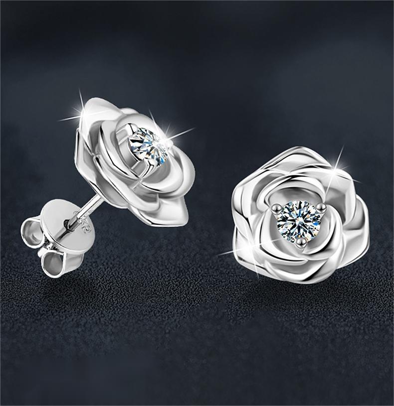 925 Sterling Silver Moissanite Rose Flower Stud Earrings for Women Jewelry Gift
