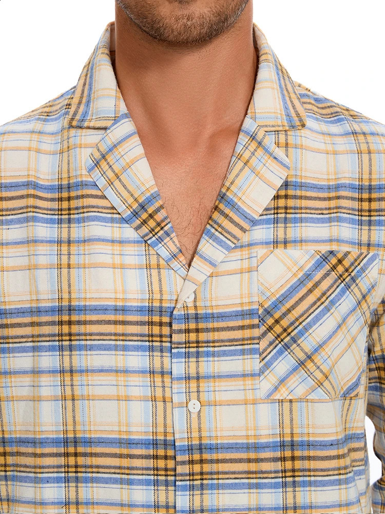 Mens Pajama Set AutumnWinter Fashion Checkered Flannel Printed Long Sleeve Casual Home Wearing 2piece Soft Lounge y250427