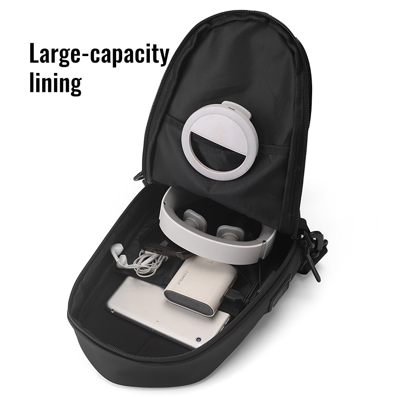 hard shell sling bag for men water resistant crossbody backpack with usb port black chest bag for travel daily 1328