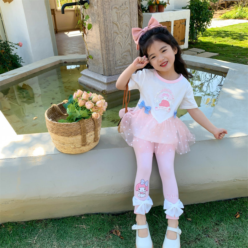 DISNEY Frozen Elsa princess kids designer clothes Summer sheer set for girl baby girl pure cotton short-sleeved two-piece set.