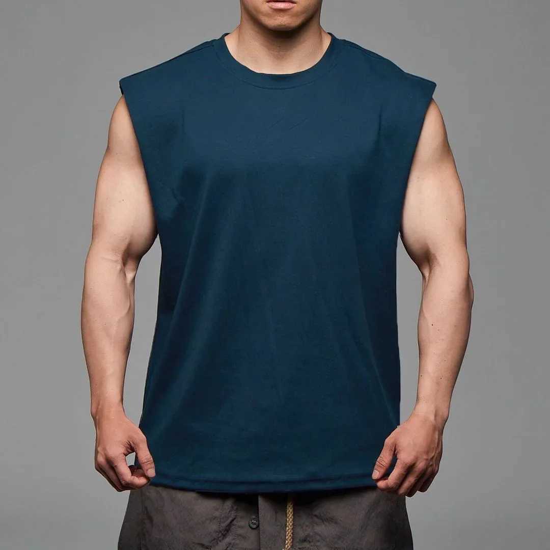 Men Tank Top Broad Shoulder Vest Casual Loose Mens Crop Top Workout Exercise Clothing Sleeveless ShirtXJ250506