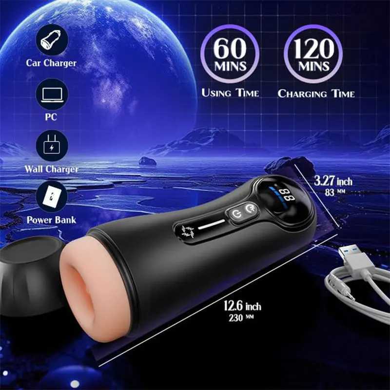 Realistic Vagina Automatic Male Sucking Masturbator with LED Display Pocket Pussy 9 Vibration Penis Massager Adult Sex Toy 18XJ250506