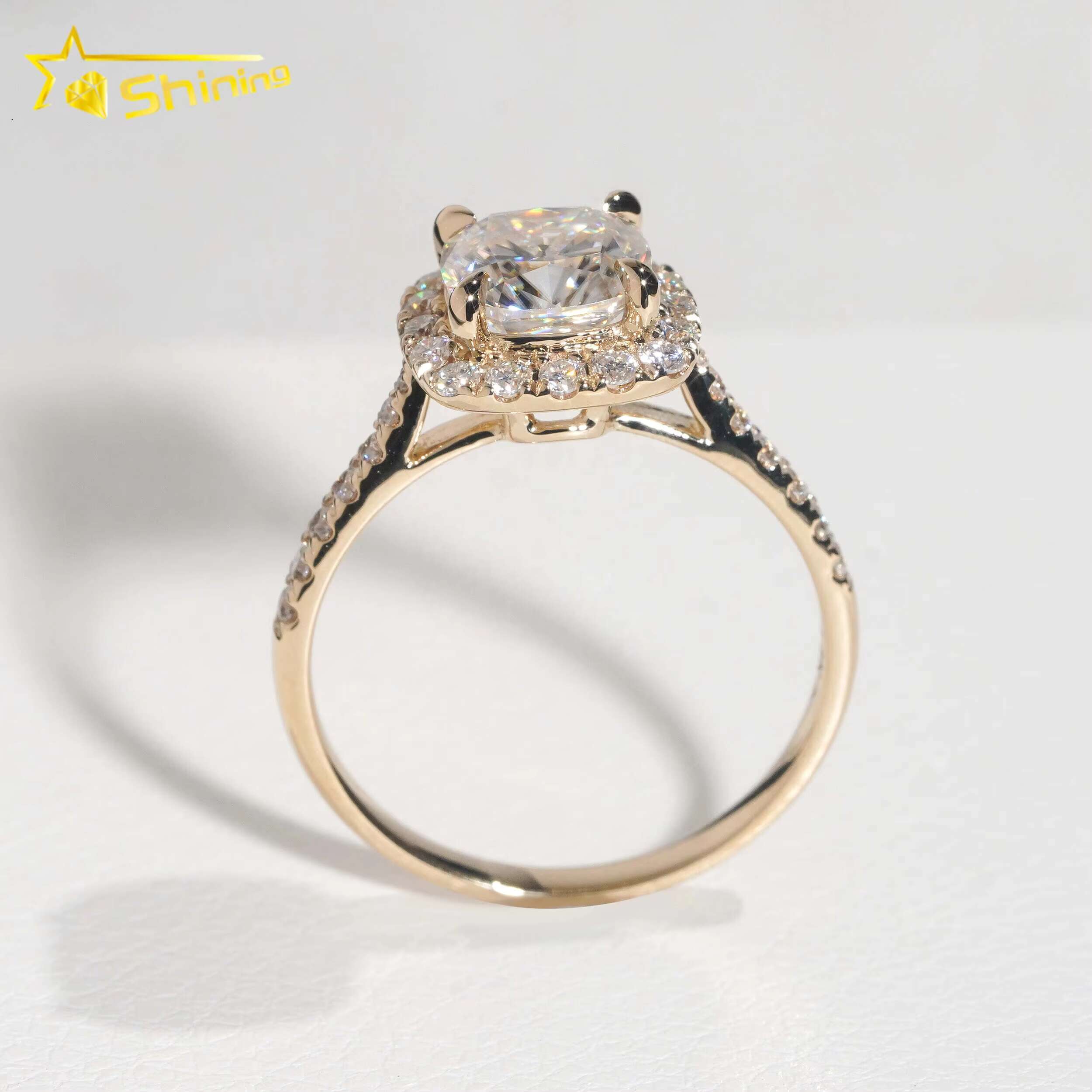 18K Gold Plated S925 2Carat Cushion Cut VVS Halo Moissanite Engagement Ring for Women Solitaire Moissanite Diamond Promise Ring