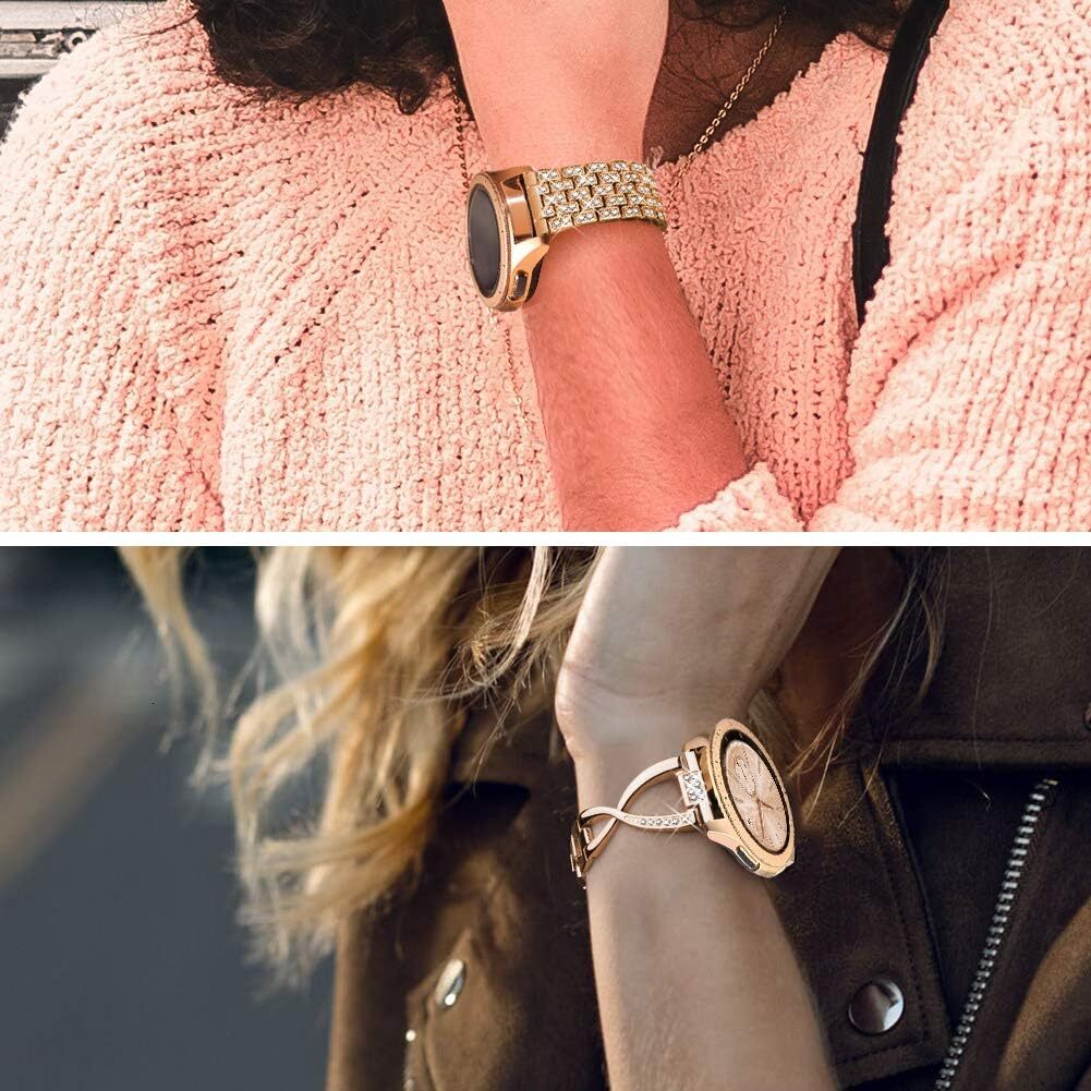 compatible with Galaxy 7/6/5/4 40mm 44mm/Galaxy Watch FE 2024/Watch 3 41mm/Watch 42mm/Active 2 strap, 2-piece set 20mm women's jewelry shiny