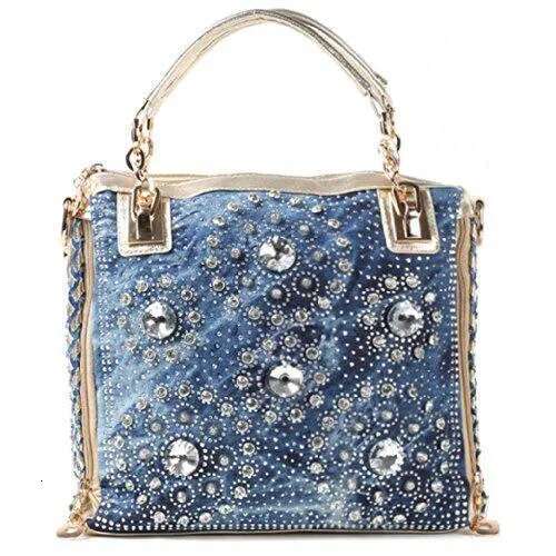 Denim Bags For Women Shoulder Tote With Dia Jean Handbag Crystal Crossbody Bag