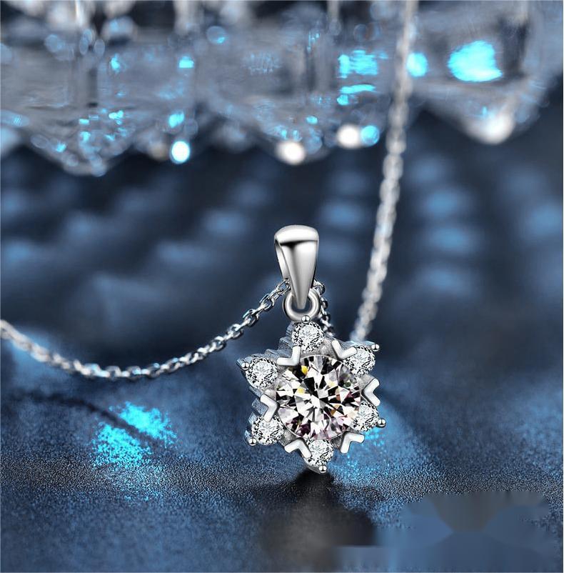 Snowflake Moissanite Pendant Necklace - 925 Sterling Silver, Hypoallergenic, Elegant Gift for Her