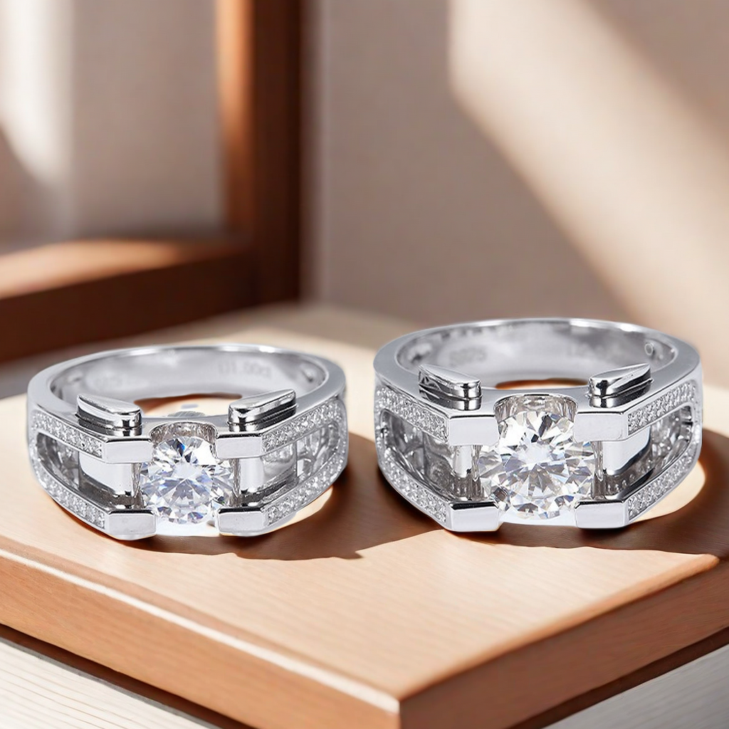 925 Sterling Silver Men's Wedding Ring, 2 CT D Color VVS1 Moissanite, Classic Design Engagement wedding Business scholar Boss Ring