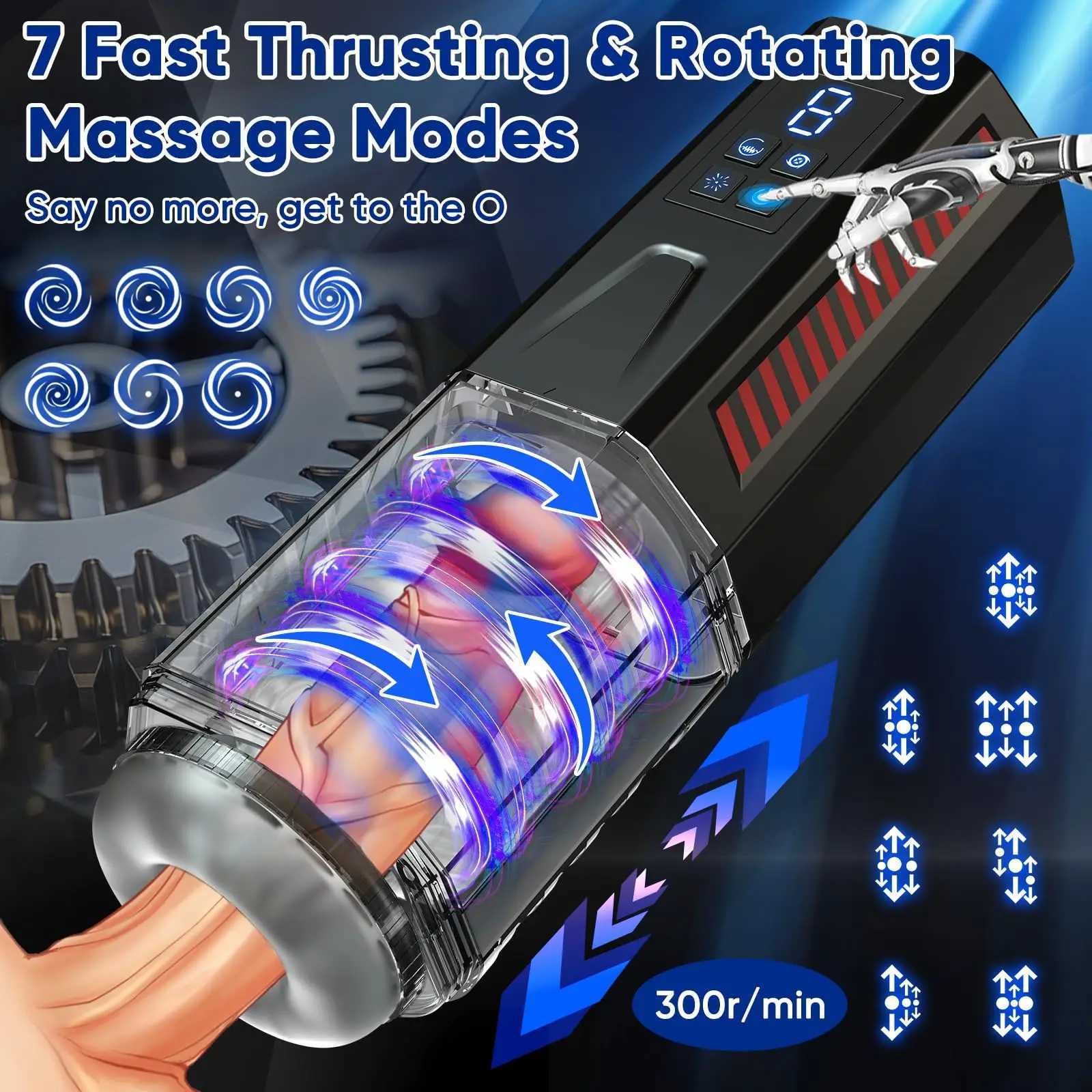 LCD Automatic Rotation Male Masturbator Sucking Licking Masturbator Cup 7 Thrusting Vibrating Modes Pocket Pussy Sex Toy For Men W250506