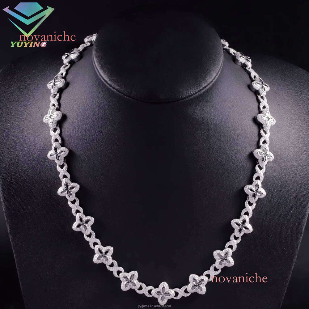 Yu Ying Black Dia Marquise Moissanite Gold Plated Sterling Sier Four Leaf Clover Infinity Cuban Link Chain Jewelry